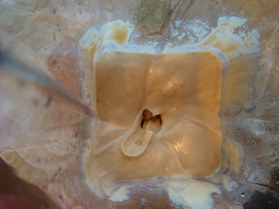 Blended up cashew cheesecake filling mixture in blender