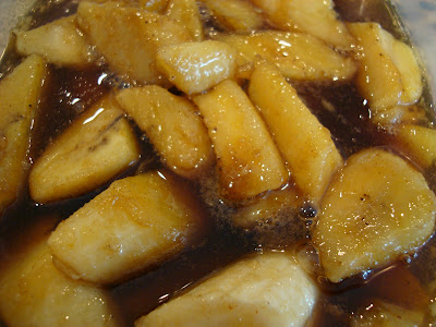 Close up of Vegan Bananas Foster in clear container