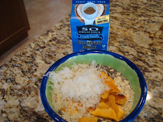 Ingredients for Overnight Tropical Soaked Oats in bowl