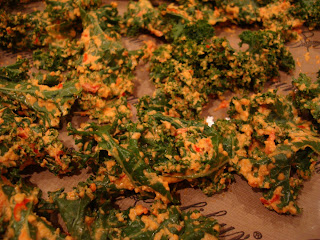 Close up of covered kale on dehydrator tray