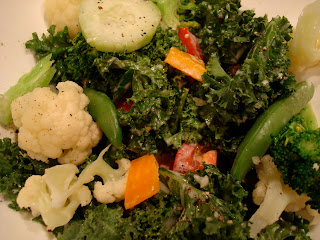 Kale Salad with vegetables in homemade Slaw Dressing