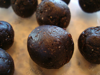 Close up of Raw Vegan Dark Chocolate Cherry Balls