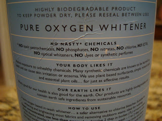 Back of Pure Oxygen Whitener showing what it does not contain