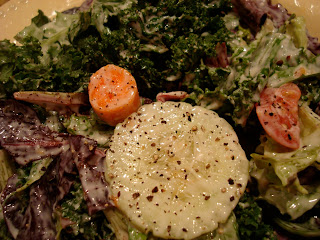 Close up of Kale Salad with "Cesar" Inspired Vegan Tahini Dressing