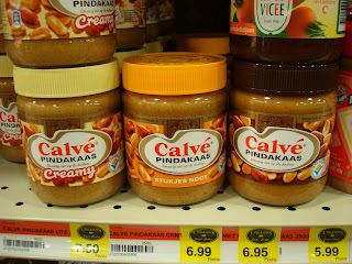 Various nut butters on shelves
