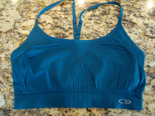 Blue sports bra on countertop