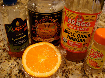 Ingredients needed to make Orange Coconut Lemon Pepper Vinaigrette