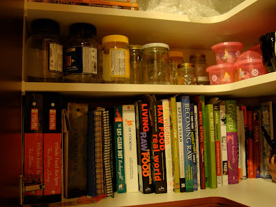 Shelves with books and containers 