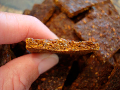 Hand holding one Homemade Mary's Cracker showing edges