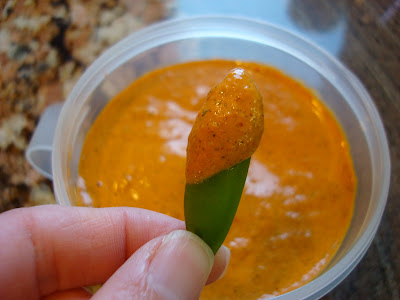 Pea dipped in Spicy "Doritos" Cheezy Dip
