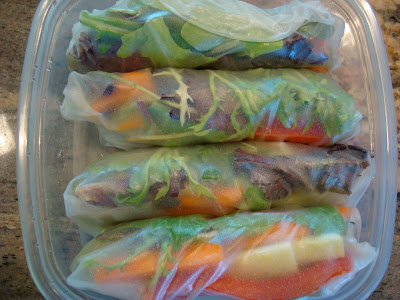 Overhead of Fresh Vegan Spring Rolls in clear container