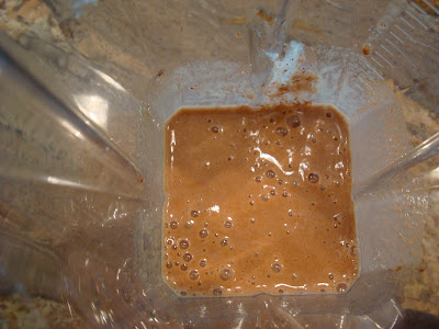 Blended ingredients for Chocolate Coconut Princess Smoothie in blender