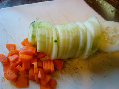 Cucumber slices and chopped carrots