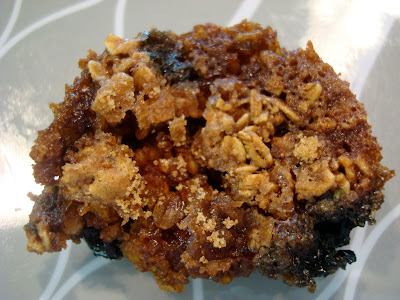 Overhead of topping on Blueberry Streusel Muffin