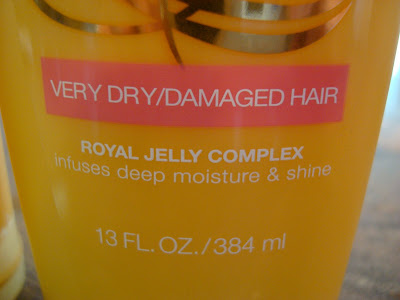 Close up of bottle of shampoo saying Very Dry/Damaged Hair