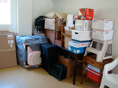 Storage items moved so fitness equipment could fit - 69