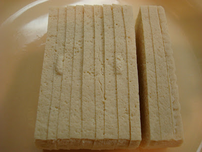 Sliced tofu on plate