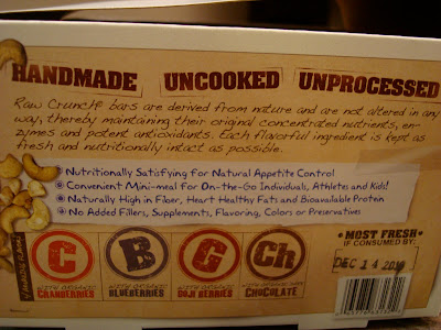 Label on box of Raw Crunch Bars