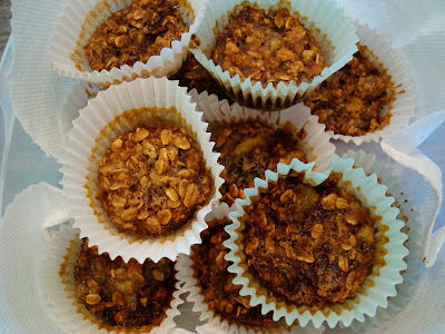 Overhead of stacked Vegan Gluten Free Cinnamon Raisin Banana Oatmeal Muffins