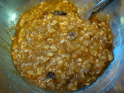 Mixed up muffin ingredients in bowl