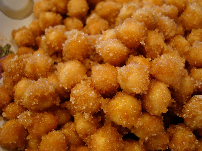 Close up of coated chickpeas