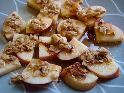 1 Minute GF Vegan Apple Crumble over apple slices