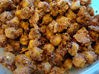 Close up of Cinnamon Sugar Peanut Buttery Chickpea "Peanuts" with Peanut Flour