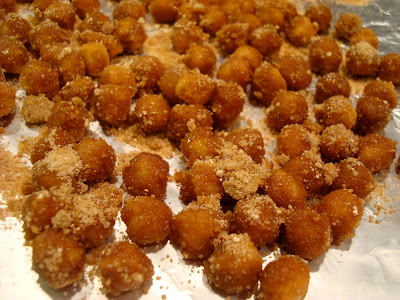 Close up of chickpeas on lined pan