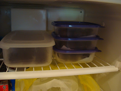 Containers placed in freezer
