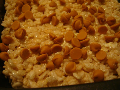 Close up of Rice Krispie Treats with butterscotch chips