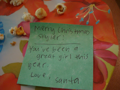 Close up of note from Santa on plate
