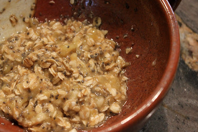 Mixed up batter of Microwave Banana Oat Cakes