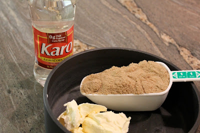 Pan with butter, brown sugar and Karo Syrup