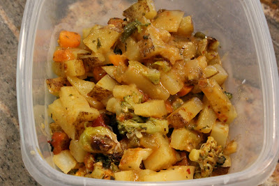 Leftover Cheezy Vegetable Bake in clear container