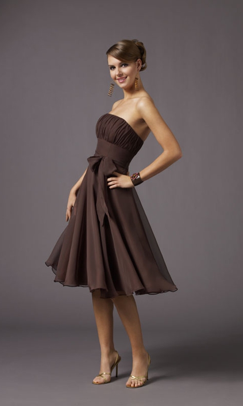 Strapless Short Brown Prom Dress with Shirred Bustline | Hot heels styles