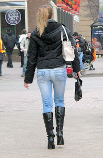 Jeans and Boots: jeans tucked into boots