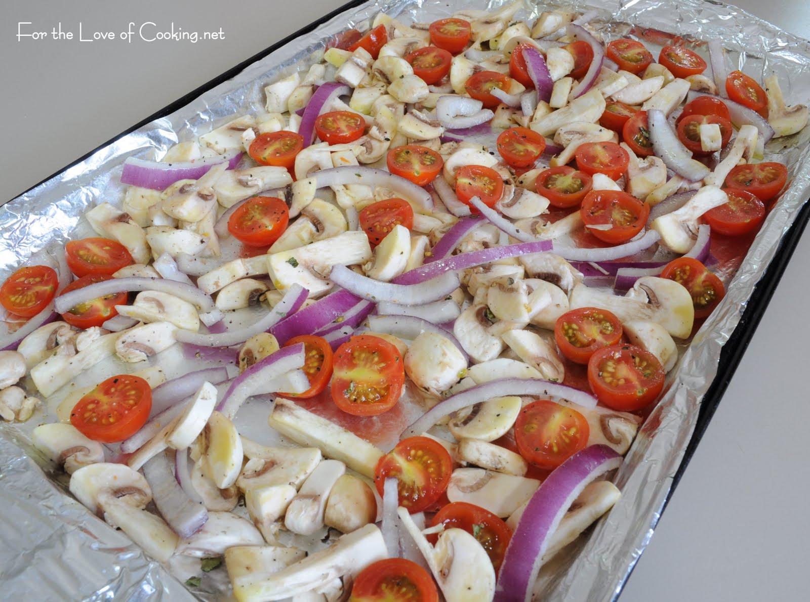 Roasted Vegetable, Feta Cheese, and Fresh Basil Pizza For the Love of