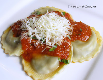 portobello mushroom ravioli with roasted garlic and basil marinara
