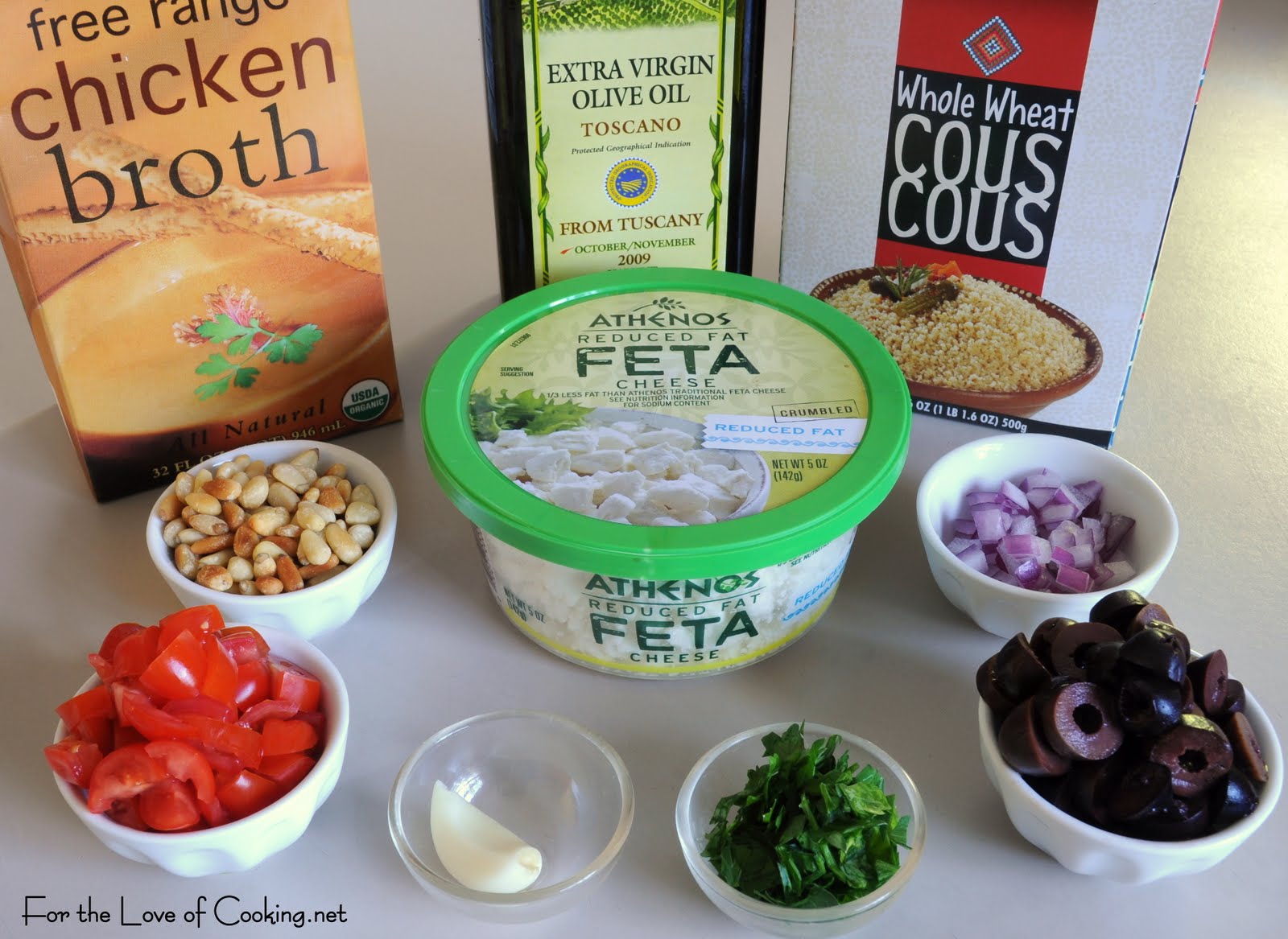 Couscous with Kalamata Olives, Pine Nuts, and Feta Cheese For the