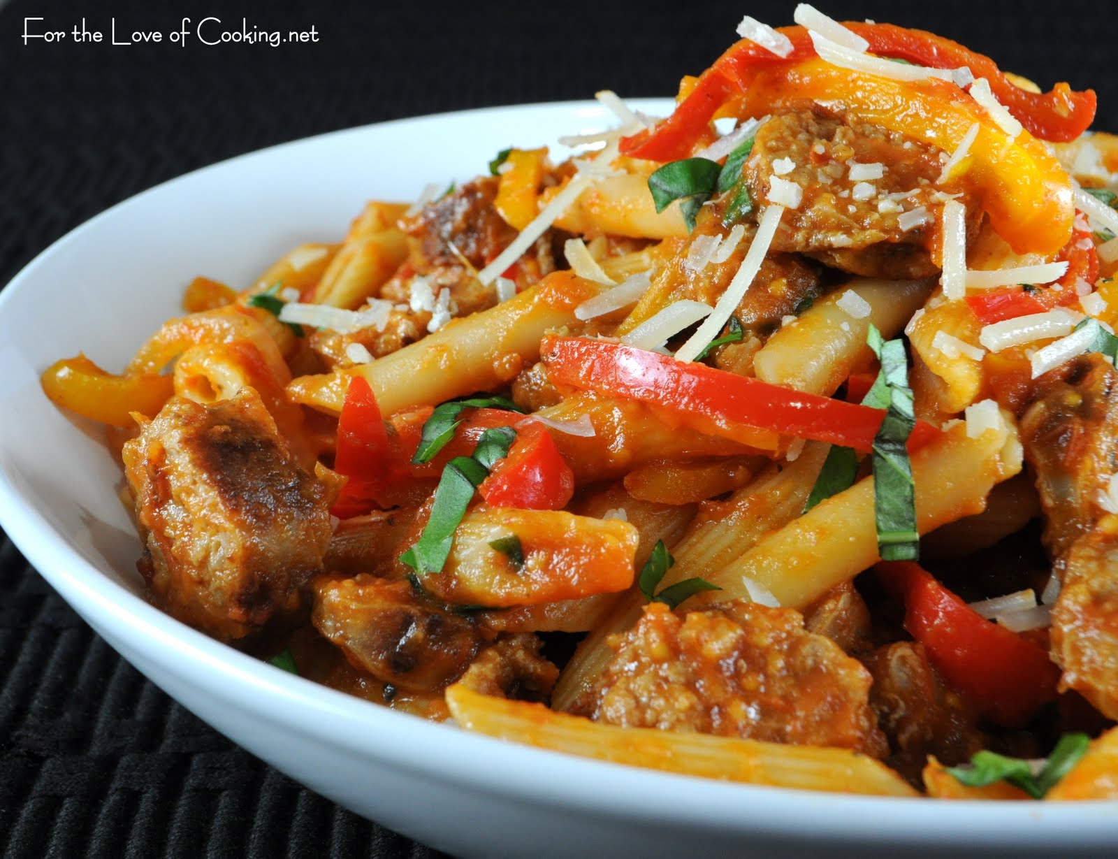 Penne with Sausage, Peppers, and Homemade Marinara For the Love of