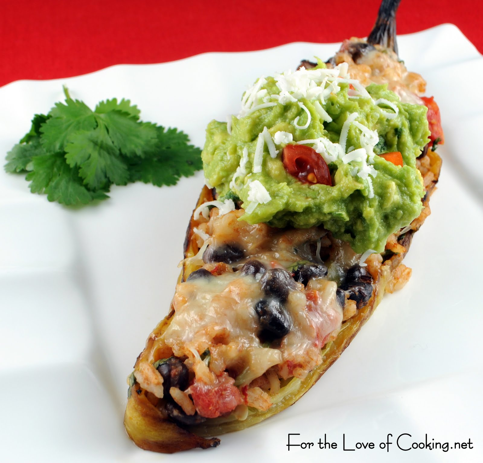 Stuffed Anaheim Peppers with Mexican Rice & Beans, Jack Cheese, & Guacamole For the Love of
