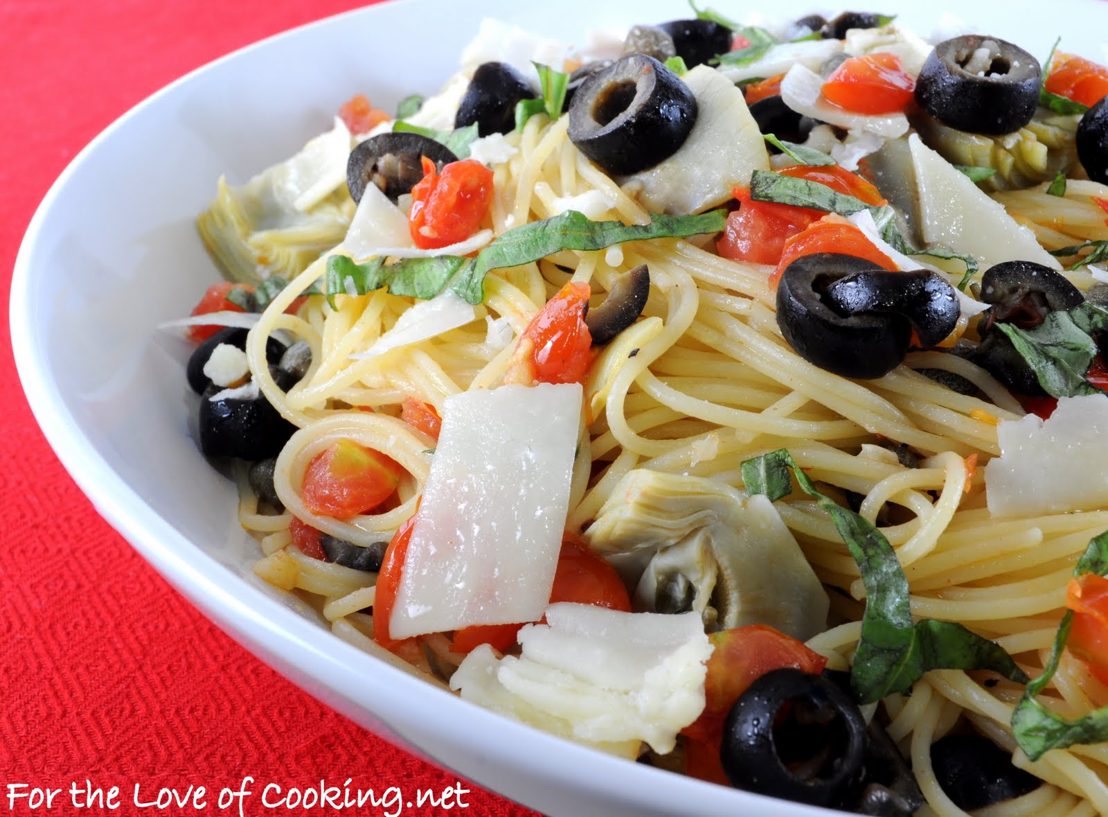 Angel Hair Pasta with Artichokes, Olives, Tomatoes, and Capers For