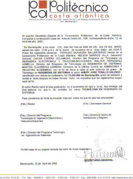 Acta de grado de Tecnologo.