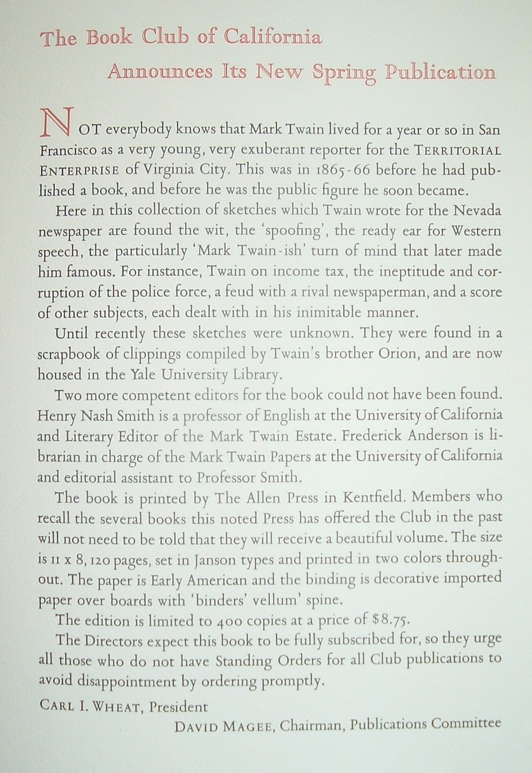 Mark Twain: San Francisco Correspondent