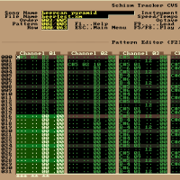 Schism Tracker (linux) editing 'beek-beercan-pyramid.xm' chiptune, my current test module for portamentos and arpeggios