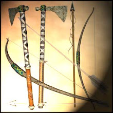 Arco e flecha, e Machados com haste de madeira, aço ou carbono