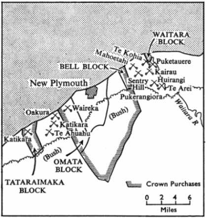 Map of Taranaki Region Showing First Taranaki War 1860-61 Battle Sites