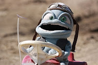 Crazy Frog strapped on a remote control Bobbycar