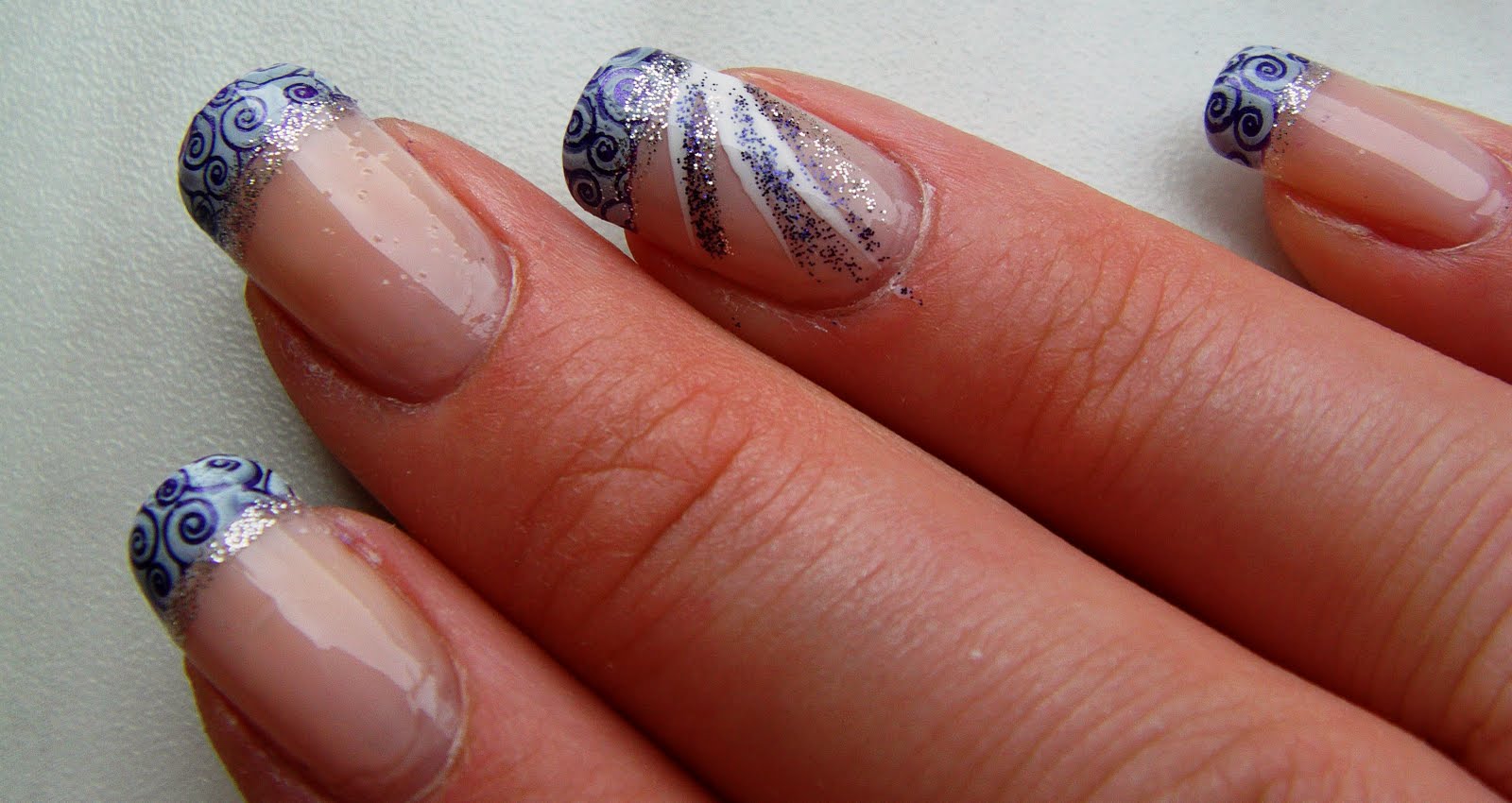 All about nails: Purple swirly french tip design
