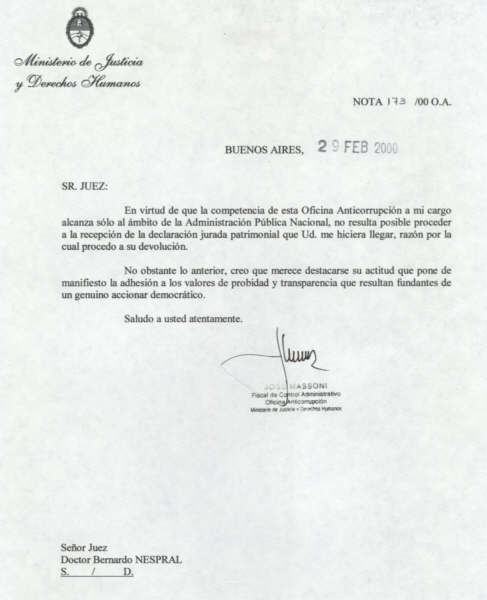 Carta de la Oficina Anticorrupción